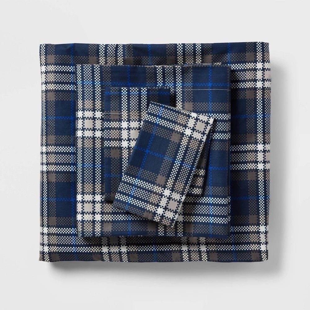 Room Essentials Twin/Twin XL Microfiber Sheet Set Blue Green Plaid New